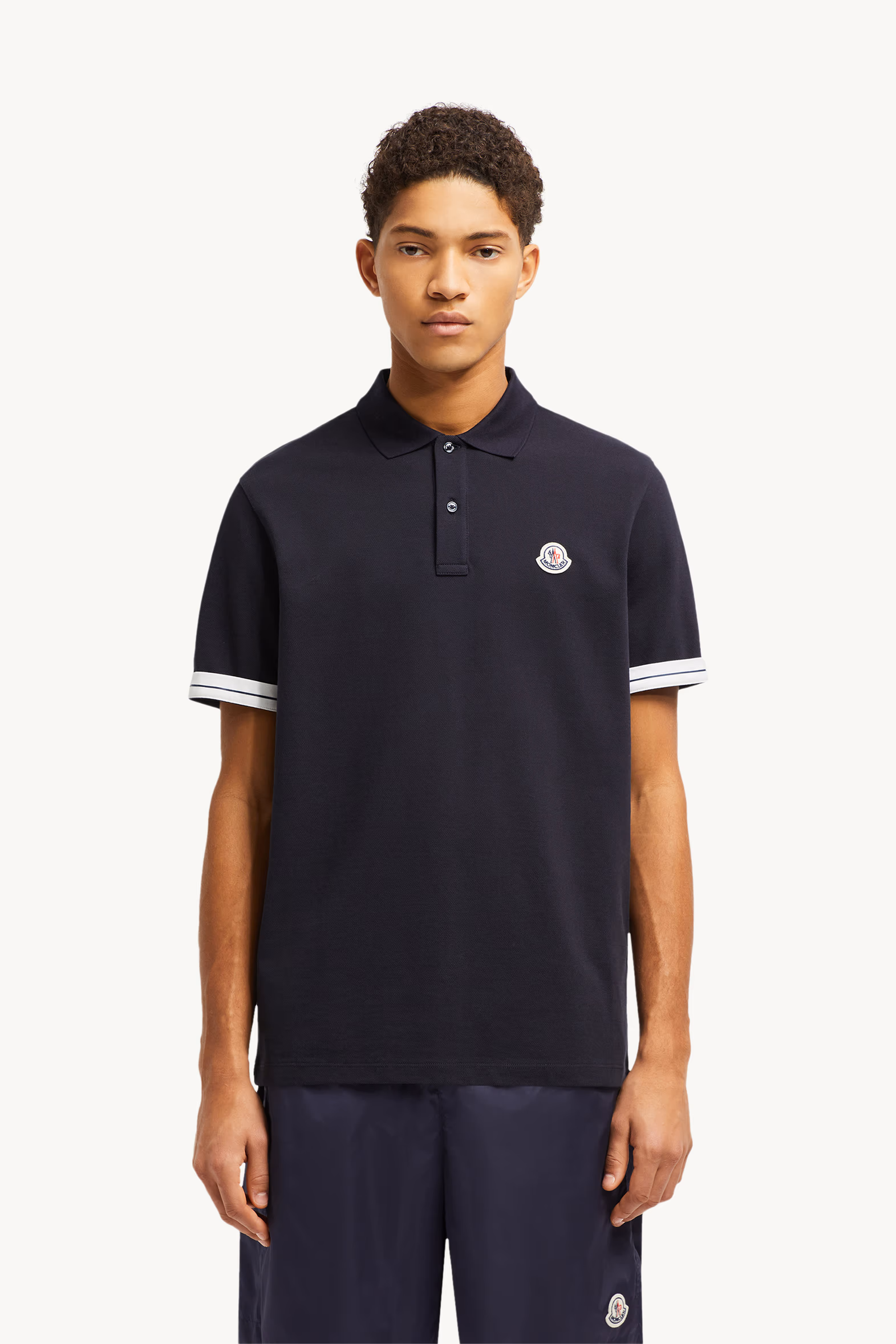 Polo en piqué de coton à logo Hommes Bleu foncé Moncler 3